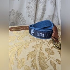 Leatherman LTD Handmade Belt Mens Blue "P 1893" Canvas Leather Brass Buckle 32